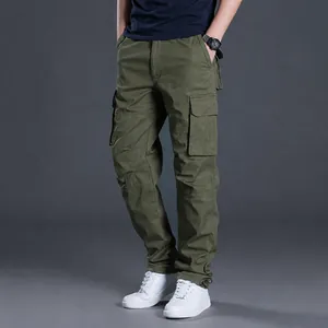 Men's Winter Fleece Lined Cotton Cargo Pants Loose Straight Multi-Pocket Thick Warm Casual Trousers Solid Color Bottom