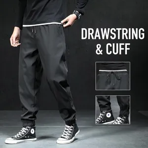 Zwarte casual herenjoggingbroek met trekkoord en elastische manchetten voor heren
