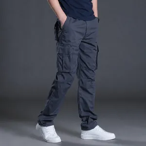 Men's winter fleece-lined cargo pants in loose straight fit made of pure cotton
