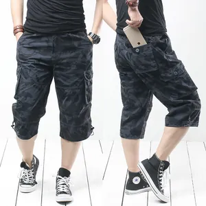 Men Summer Loose 100% Cotton Cargo 7-Point Pants Multi-Pocket Plus Size Casual Outdoor Camouflage Shorts Bottom