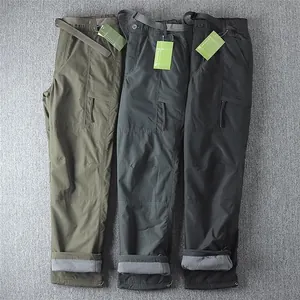 Men's fleece-lined cargo pants in three colors featuring multi-pockets and belts