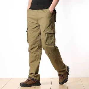 Pantalon cargo pour hommes olive avec multi-poches, coupe droite pour l'extérieur