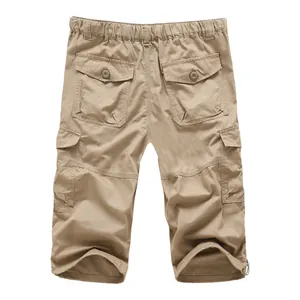 Men's loose outdoor cargo shorts with multiple pockets in khaki, lightweight summer style