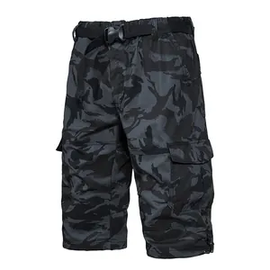 Short cargo camouflage sombre pour homme avec ceinture réglable pour activités d'été