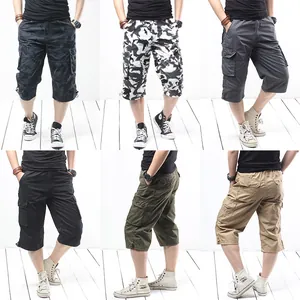 Men's loose multi-pocket cargo 7-point shorts in various camouflage and solid colors