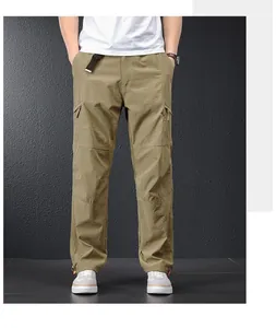 Men's lightweight quick-dry cargo pants in khaki with straight-leg fit and side pockets