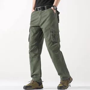 Pantalones Cargo de Hombre de Pierna Recta Holgada Algodón Casual Trabajo Resistente al Desgaste Bolsillos Múltiples Cintura Alta Otoño