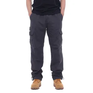 Men's pure cotton cargo pants with loose fit and multi-pocket design in charcoal grey