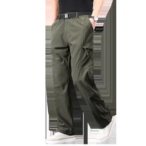 Men's lightweight breathable quick-dry olive green cargo pants for outdoor activities