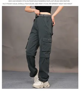 Unisex detachable multi-pocket quick-dry cargo pants for hiking and outdoor activities