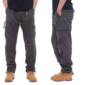Men's relaxed fit pure cotton cargo pants with multi-pockets and elastic waist