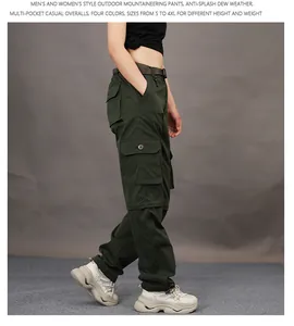Side view showing pockets of green detachable outdoor cargo pants for men and women.