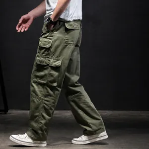 Heren Relaxte Pasvorm Rechte Pijp Cargo Broek 100% Katoen Meerdere Zakken Outdoor Casual Militair Gewassen Broek voor Mannen Grote Maten