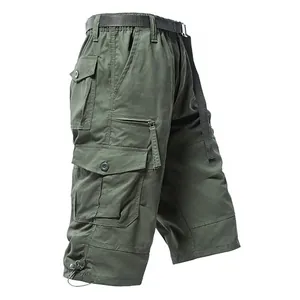 Short cargo professionnel pour homme en coton vert foncé avec ceinture et poches