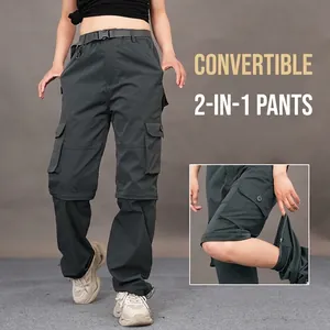 Women Outdoor Quick Dry Cargo Pants Detachable Leg Hiking Tactical Multi Pocket Lightweight Straight Trousers Bottom