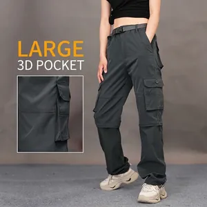 Detachable quick-dry cargo pants with multiple 3D pockets for outdoor wear
