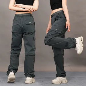 Women's quick-dry cargo pants with multi-pockets and detachable legs for outdoor hiking