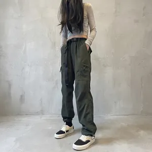 Outdoor fleece-lined cargo pants for women with functional pockets and belt detail