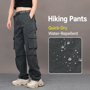 Convertible outdoor quick-dry hiking cargo pants showing water-repellent fabric detail
