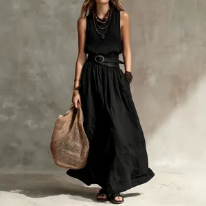 Elegant French style sleeveless black maxi dress for premium summer boutique fashion.