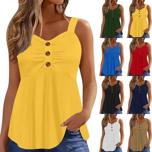 Stylish summer sleeveless tank top for women with decorative buttons in various colors