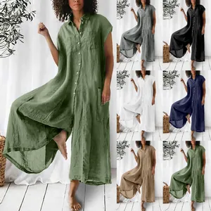Detaillierte Ansicht des übergroßen Baumwoll-Leinen-Jumpsuits in sechs verfügbaren Farben