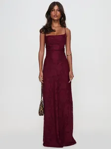 Women Sexy Cowl Neck Spaghetti Strap Maxi Dress Elegant Floral Textured Sleeveless Backless Long Dress For Party Club Night