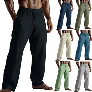 Pantaloni casual in lino da uomo in diversi colori a tinta unita per l'estate