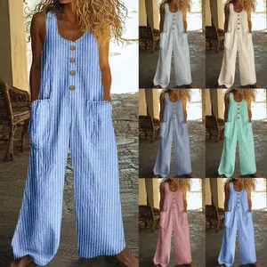 Sélection de combinaisons rayées en coton et lin avec boutons et poches en plusieurs couleurs
