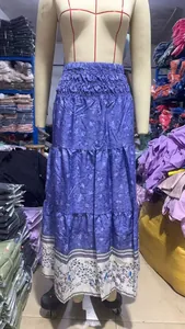 Bohemian floral tiered maxi skirt with high elastic shirred waist