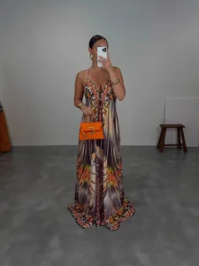 Robe longue bohème imprimée dos nu sans manches pour la mode estivale féminine