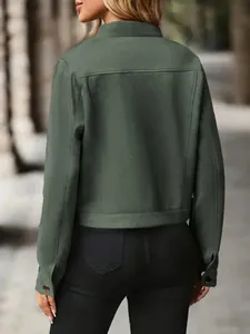 Back view of a stylish dark green faux suede short jacket for women, perfect for autumn