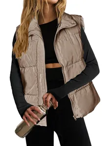 Women's lightweight stand collar puffer vest with quilted warm sleeveless design
