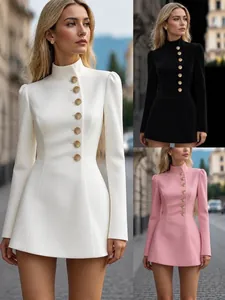 Vestido Ajustado con Cuello Alto para Mujer Manga Larga de Un Solo Pecho Color Sólido Poliéster Elastano Otoño Vestido