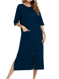 Camicia da notte per allattamento comoda a maniche a tre quarti con zip e tasche