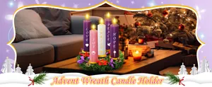 Close-up of Christmas Advent wreath candle holder with five colorful ritual candles