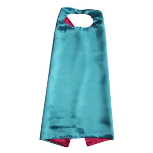 Capa de cosplay de satén de doble capa azul y magenta para niños con cierre de velcro