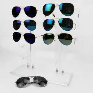 Detailed view of the transparent acrylic double-row sunglasses display stand holder
