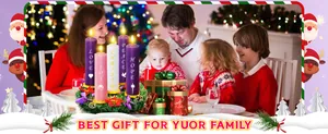 Christmas Advent candle wreath with five candles in a warm family holiday dinner setting.