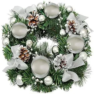Christmas Advent wreath candle holder with silver bows and pine cones decoration