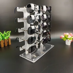 Double row 10-pair clear acrylic sunglasses display stand for retail desktop counter