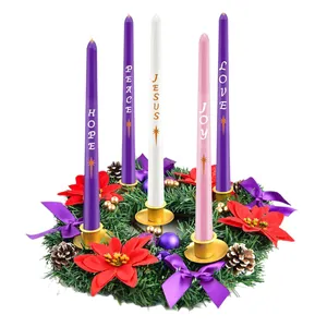 Christmas Advent wreath candle holder set with 5 printed taper candles for home church