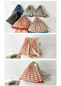 Multi-color striped knitted pleated shoulder bags with detailed accordion design.