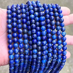 Close-up of natural Afghanistan Lapis Lazuli round beads strands for DIY jewelry