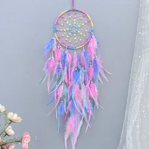 Handgemaakte Regenboog Dromenvanger Wanddecoratie Met Gekleurde Kralen En Veren Boho Huisdecoratie Voor Meisjes Slaapkamer
