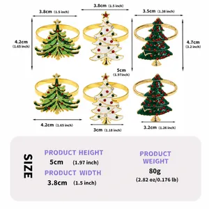 Detailed size chart showing height and width for enamel Christmas tree napkin rings