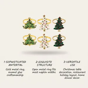 Detailed view of Christmas tree napkin rings with material and usage descriptions.
