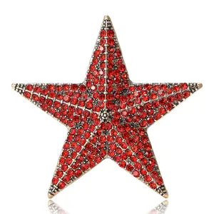 Vintage red rhinestone star brooch fashion versatile accessory for clothing and suits