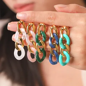 Mode Harz Gliederkette Ohrstecker Für Damen Bunte Geometrische Dopamin Stil Personalisierte Twist Link Hängeohrringe Trendiger Schmuck Geschenk
