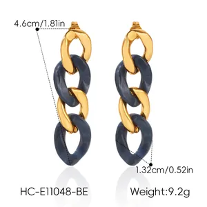Detailansicht von Harz-Gliederketten-Ohrringen mit Größen- und Gewichtsangaben.